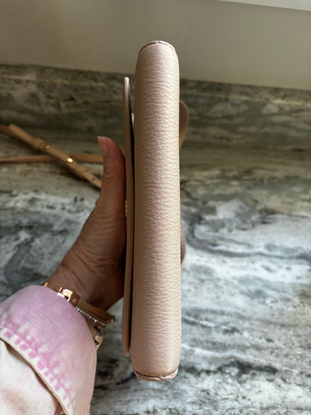 Tory Burch Pebbled Leather Card Wallet with Gold Logo Blush Pink - Picture 7 of 10